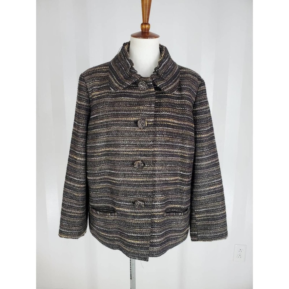 Chico's Striped Tweed Jacket in Black, Brown & Cream